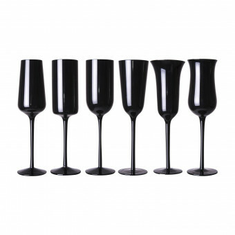 Bitossi Champagne glas Flute  set van 6 Zwart Glas